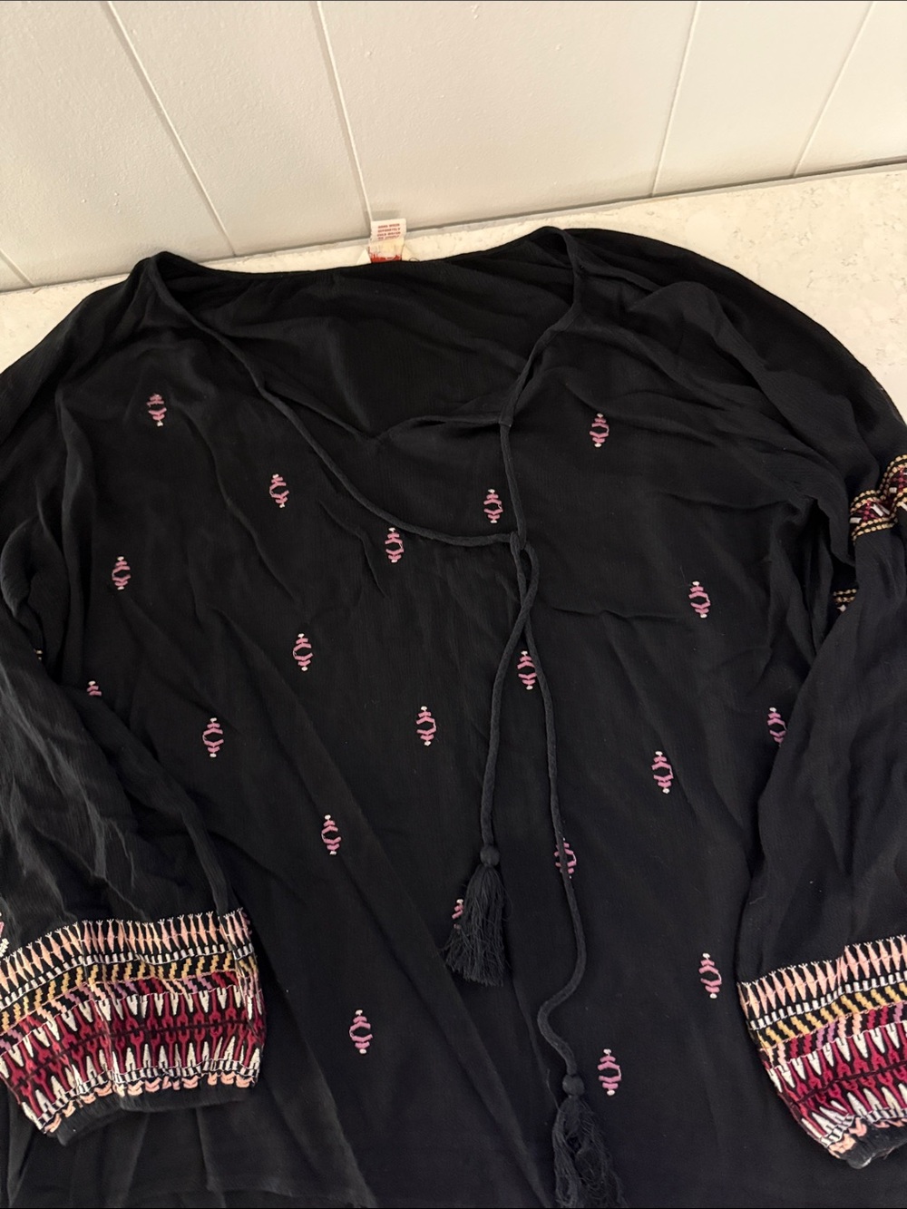 Sundance Black Tunic with Multicolor Sleeve Embroidery